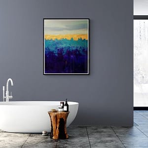 presentation board hanging on the bathroom wall